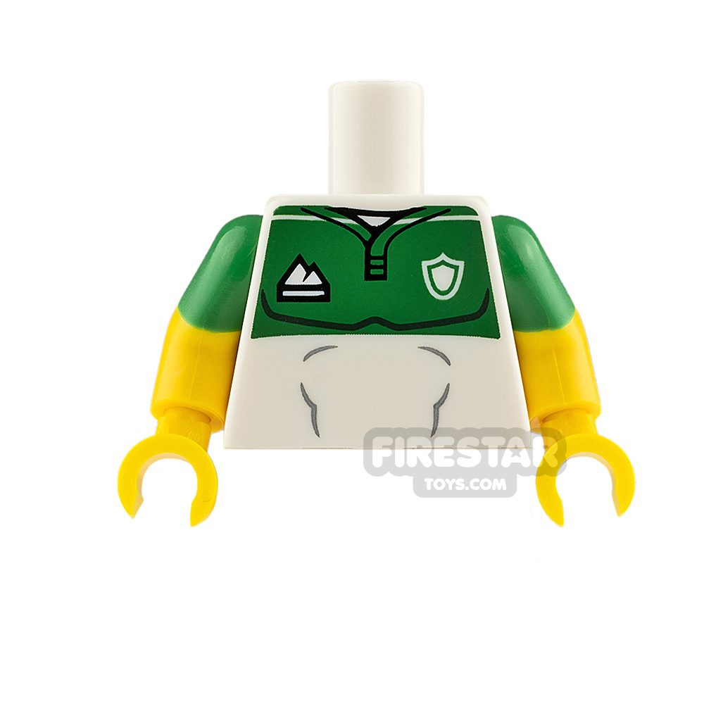 Lego 1 Body Torso For Minifigure Figure White Green Polo Sport Top